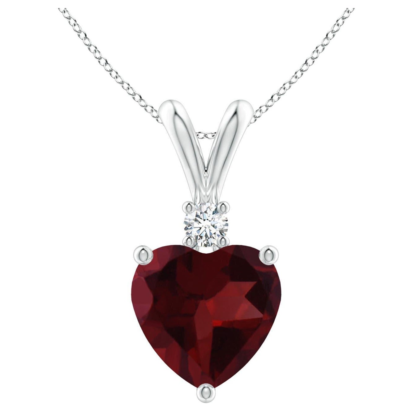 Natural Heart-Shaped 1.85ct Garnet Pendant with Diamond in 14ct White Gold For Sale