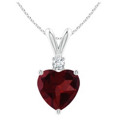 Pendentif en or blanc 14 carats avec grenat naturel en forme de cœur de 1,85 carat et diamants