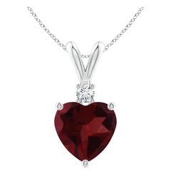 Natural Heart-Shaped 1.85ct Garnet Pendant with Diamond in 14ct White Gold