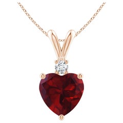 Natural Heart-Shaped 1.85ct Garnet Pendant with Diamond in 14ct Rose Gold