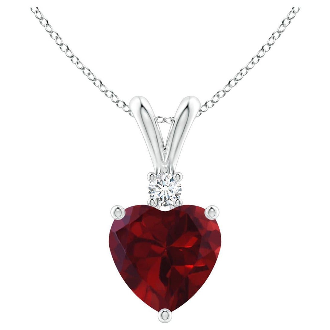 Natural Heart-Shaped 0.90ct Garnet Pendant with Diamond in 14ct White Gold For Sale