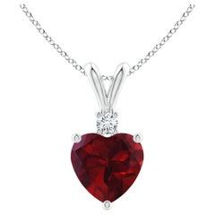 Pendentif en or blanc 14 carats avec grenat naturel en forme de cœur de 0,90 carat et diamants