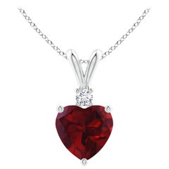 Ciondolo con granato naturale a forma di cuore da 0,90 carati e diamante in oro bianco 14 carati