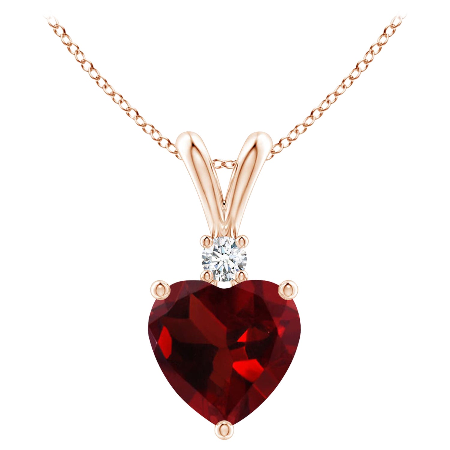Natural Heart-Shaped 0.90ct Garnet Pendant with Diamond in 14ct Rose Gold