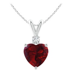 Natural Heart-Shaped 1.4ct Garnet Pendant with Diamond in 14ct White Gold