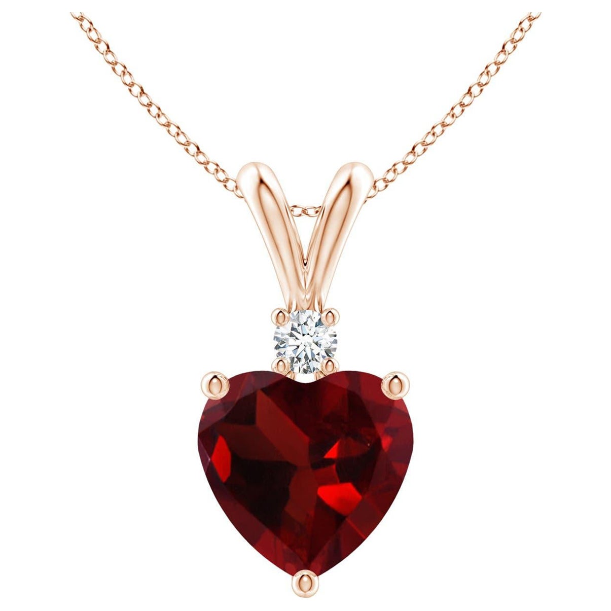 Natural Heart-Shaped 1.4ct Garnet Pendant with Diamond in 14ct Rose Gold For Sale