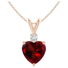 Pendentif en or rose 14 carats avec grenat naturel en forme de cœur de 1,4 carat et diamants