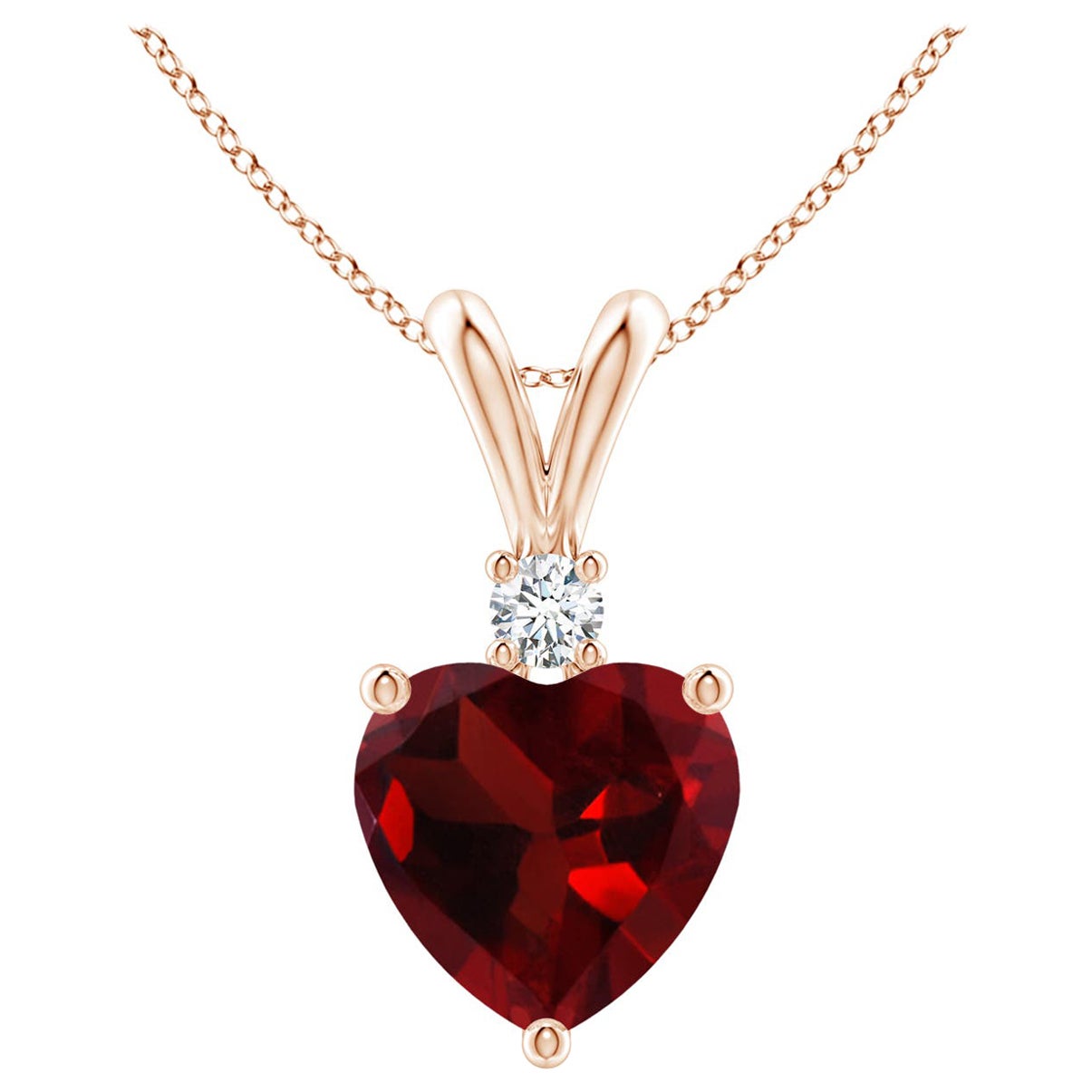 Natural Heart-Shaped 1.4ct Garnet Pendant with Diamond in 14ct Rose Gold