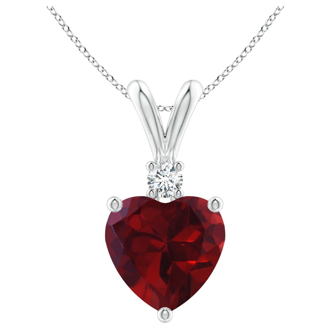 Natural Heart-Shaped 1.85ct Garnet Pendant with Diamond in 14ct White Gold For Sale