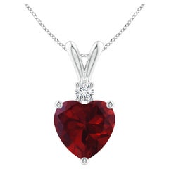 Ciondolo con granato naturale a forma di cuore da 1,85 carati e diamante in oro bianco 14 carati
