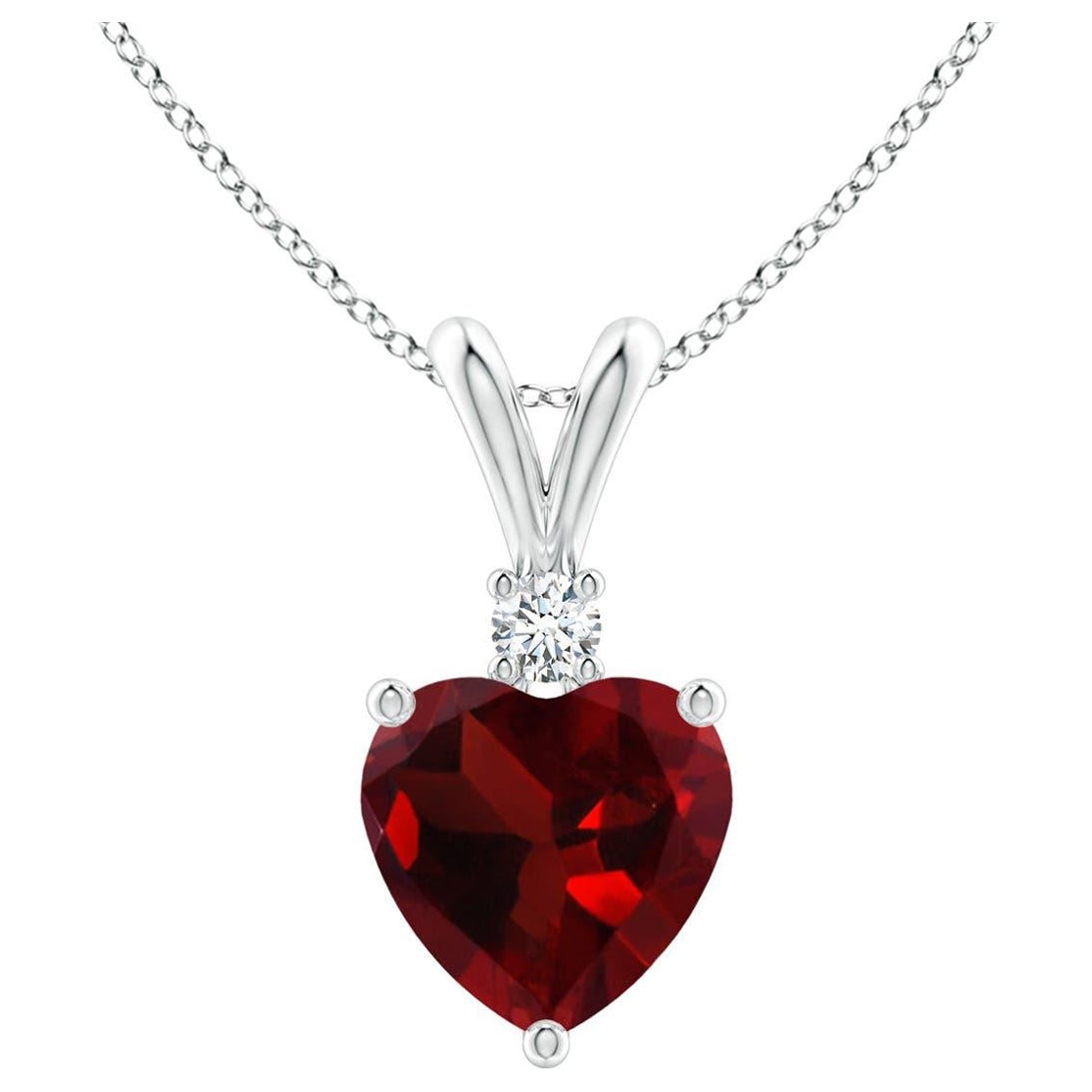 Natural Heart-Shaped 0.90ct Garnet Pendant with Diamond in 14ct White Gold