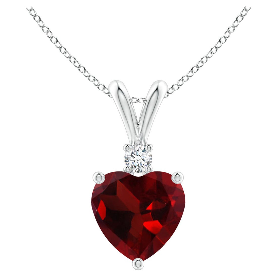 Natural Heart-Shaped 0.90ct Garnet Pendant with Diamond in 14ct White Gold