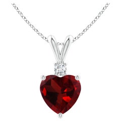 Natural Heart-Shaped 0.90ct Garnet Pendant with Diamond in 14ct White Gold