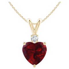 Natural Heart-Shaped 1.4ct Garnet Pendant with Diamond in 14ct Yellow Gold