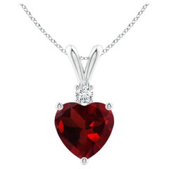 Pendentif en or blanc 14 carats avec grenat naturel en forme de cœur de 1,4 carat et diamants