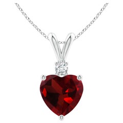 Natural Heart-Shaped 1.4ct Garnet Pendant with Diamond in 14ct White Gold