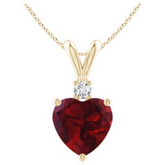 Natural Heart-Shaped 1.85ct Garnet Pendant with Diamond in 14ct Yellow Gold