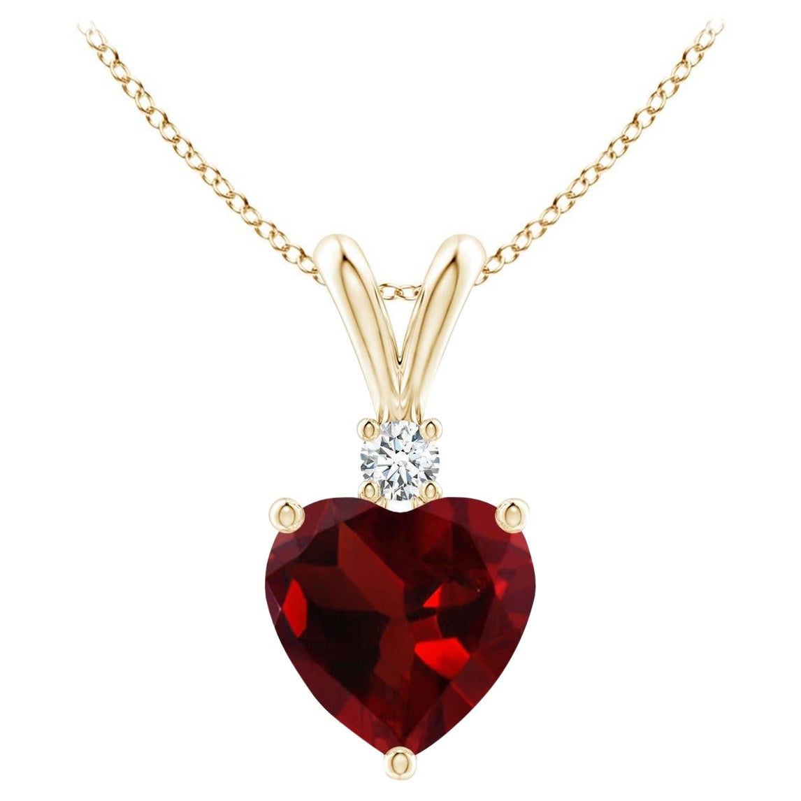 Natural Heart-Shaped 0.90ct Garnet Pendant with Diamond in 14ct Yellow Gold For Sale