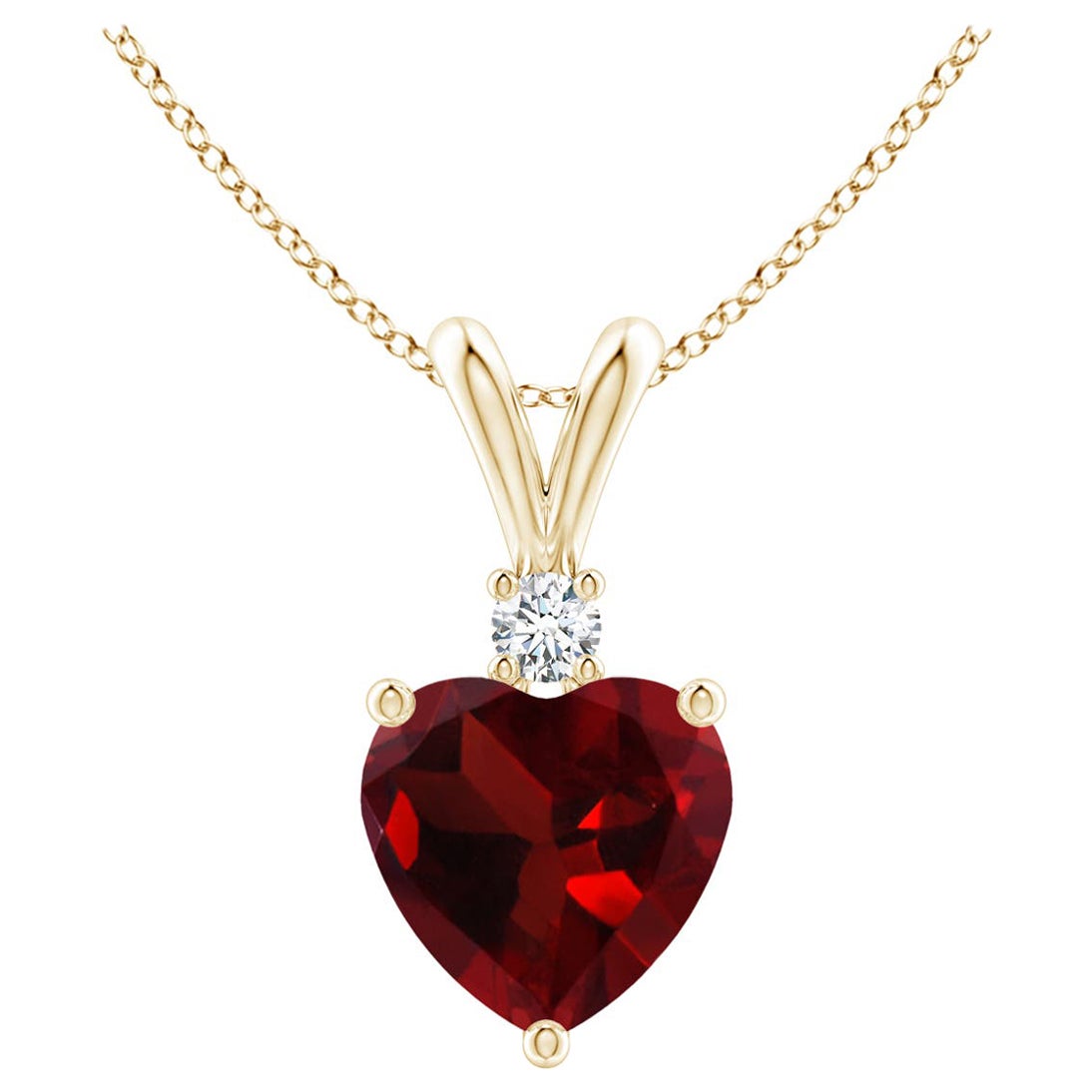Natural Heart-Shaped 0.90ct Garnet Pendant with Diamond in 14ct Yellow Gold