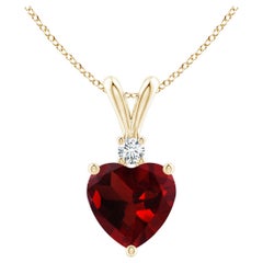 Natural Heart-Shaped 0.90ct Garnet Pendant with Diamond in 14ct Yellow Gold