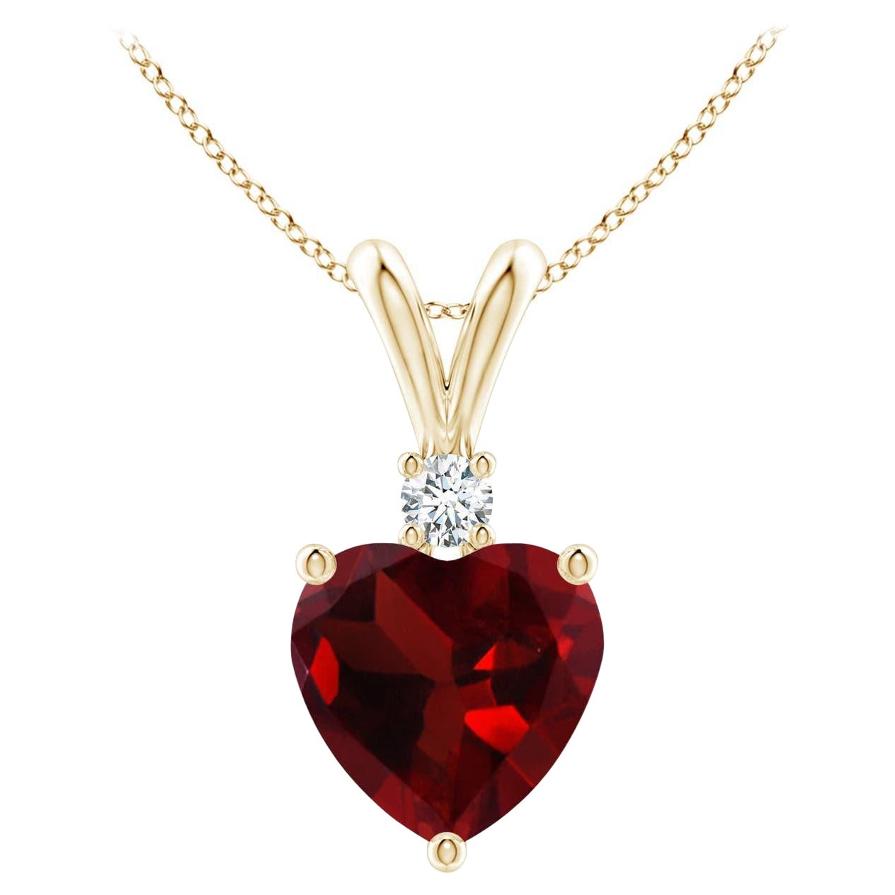 Natural Heart-Shaped 1.4ct Garnet Pendant with Diamond in 14ct Yellow Gold For Sale