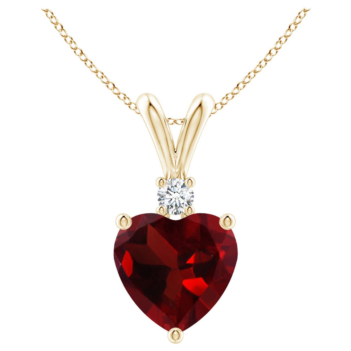 Natural Heart-Shaped 1.4ct Garnet Pendant with Diamond in 14ct Yellow Gold