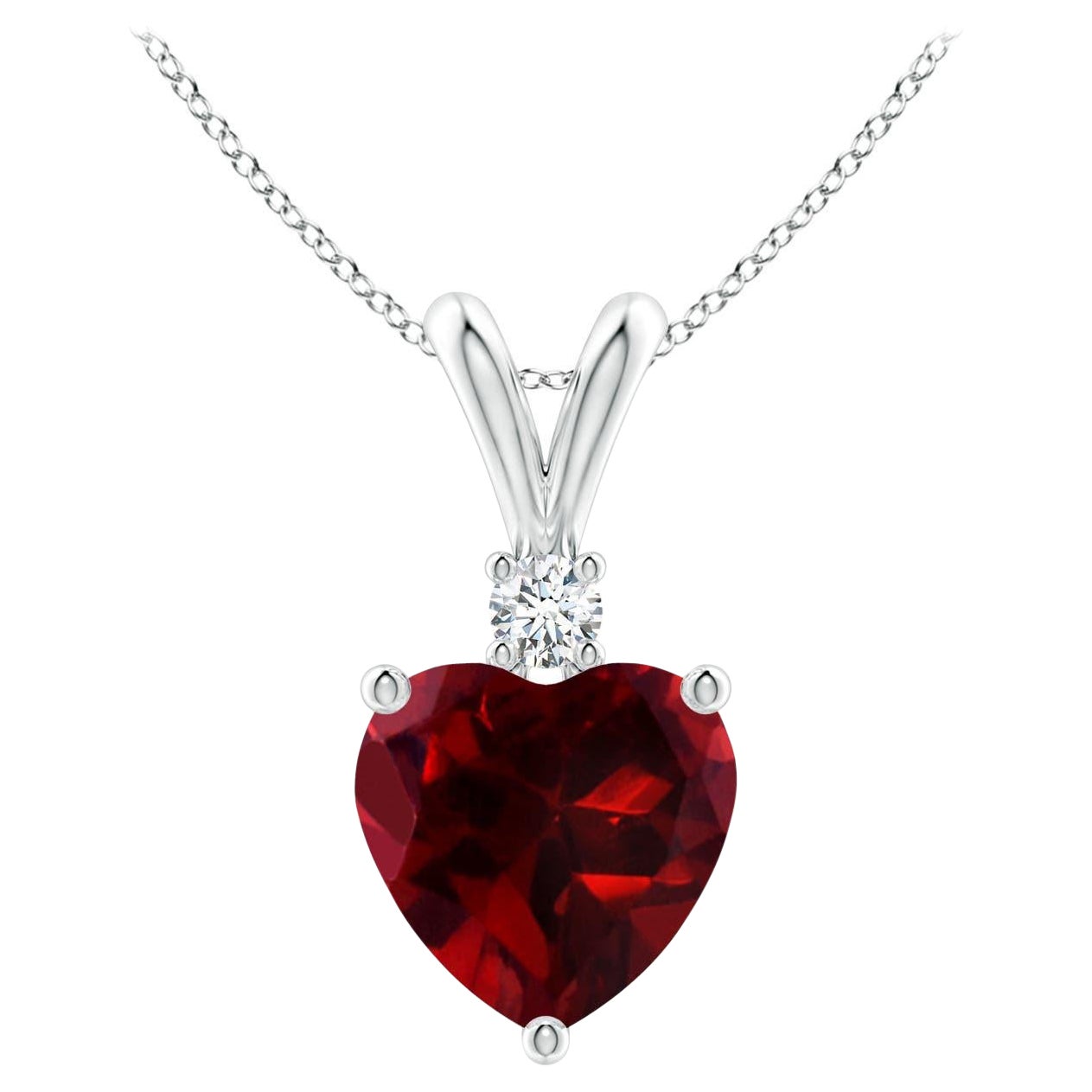 Natural Heart-Shaped 1.4ct Garnet Pendant with Diamond in 14ct White Gold For Sale