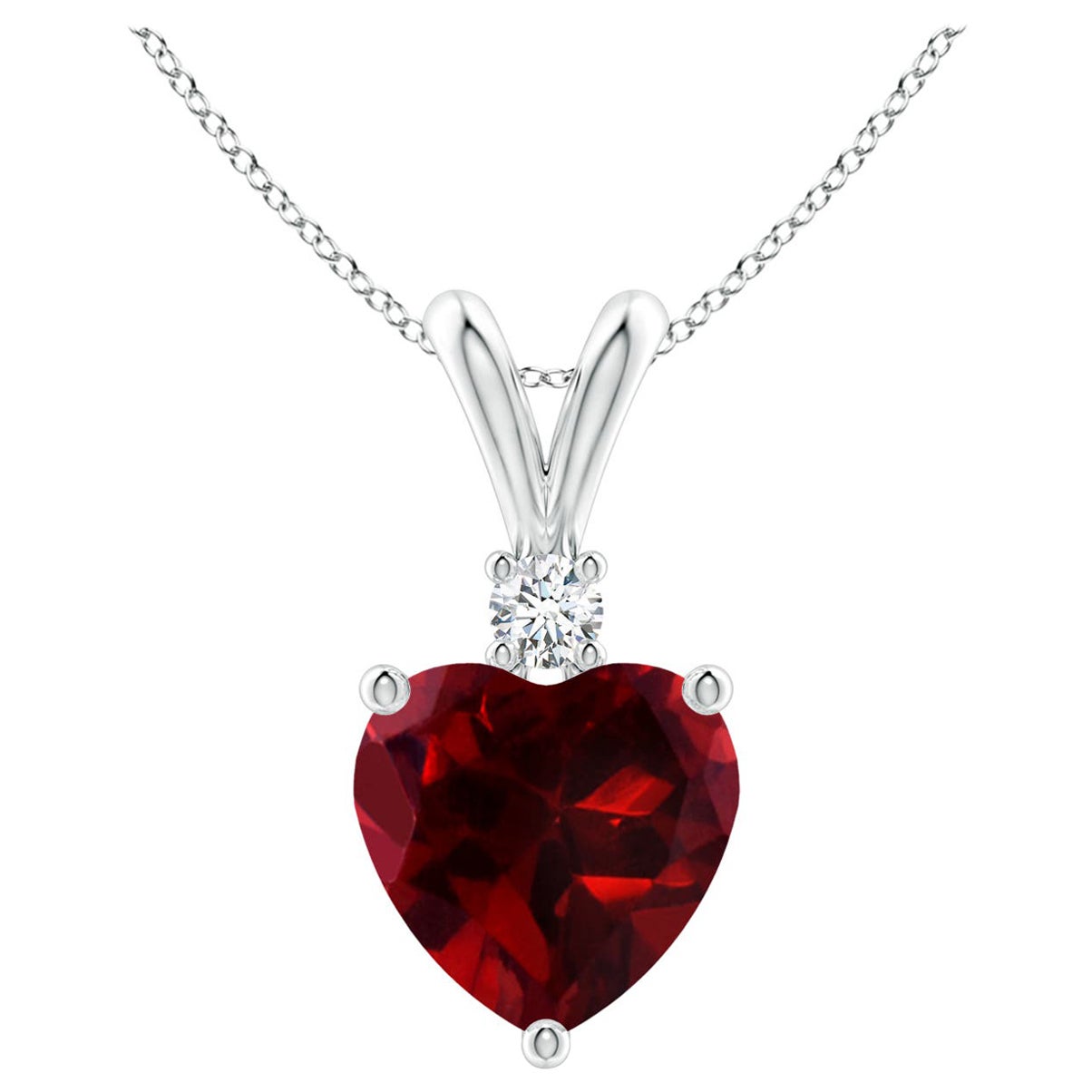 Natural Heart-Shaped 1.4ct Garnet Pendant with Diamond in 14ct White Gold