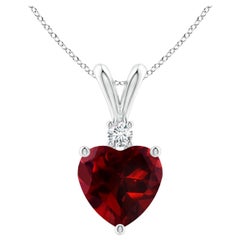 Natural Heart-Shaped 1.4ct Garnet Pendant with Diamond in 14ct White Gold