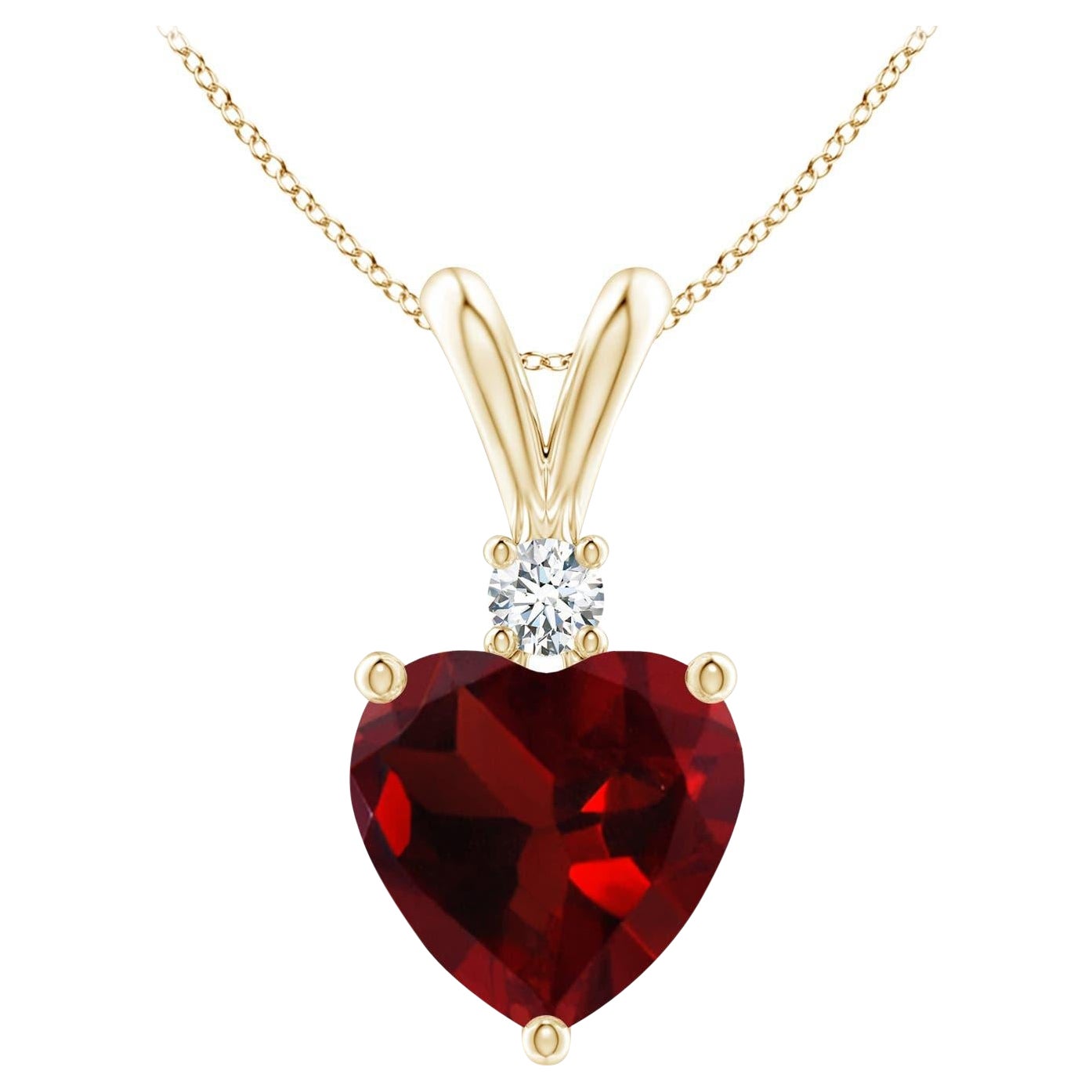 Natural Heart-Shaped 1.85ct Garnet Pendant with Diamond in 14ct Yellow Gold