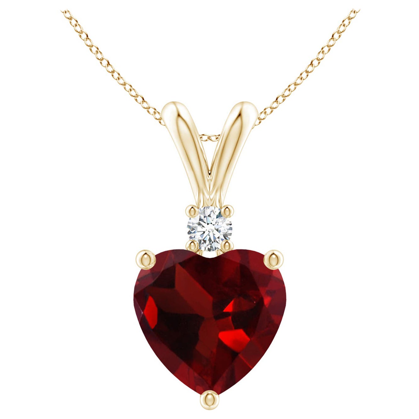 Natural Heart-Shaped 1.85ct Garnet Pendant with Diamond in 14ct Yellow Gold For Sale