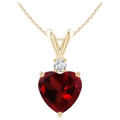 Natural Heart-Shaped 1.85ct Garnet Pendant with Diamond in 14ct Yellow Gold