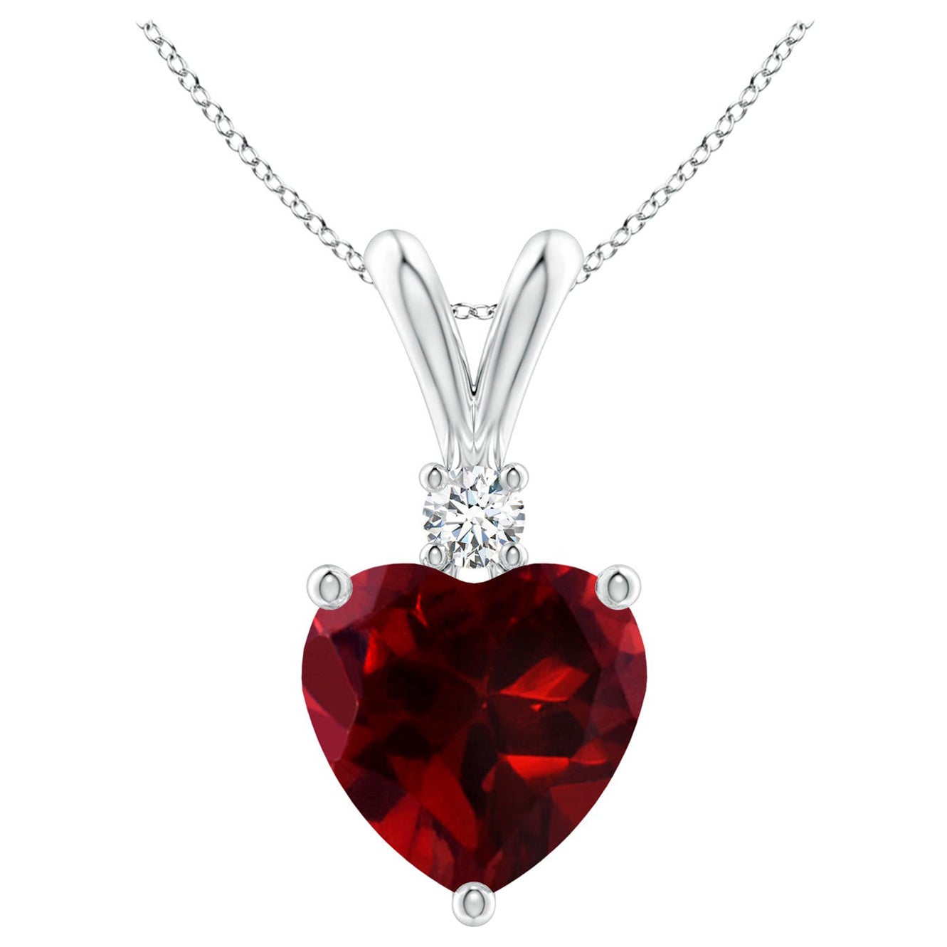 Natural Heart-Shaped 1.85ct Garnet Pendant with Diamond in 14ct White Gold