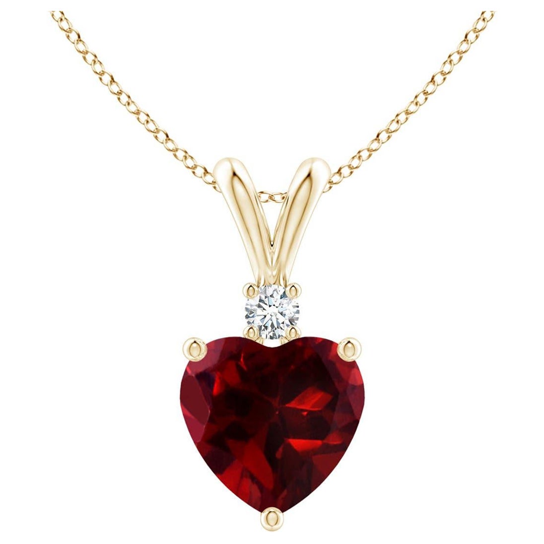 Natural Heart-Shaped 0.90ct Garnet Pendant with Diamond in 14ct Yellow Gold For Sale