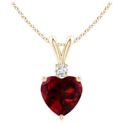 Natural Heart-Shaped 0.90ct Garnet Pendant with Diamond in 14ct Yellow Gold