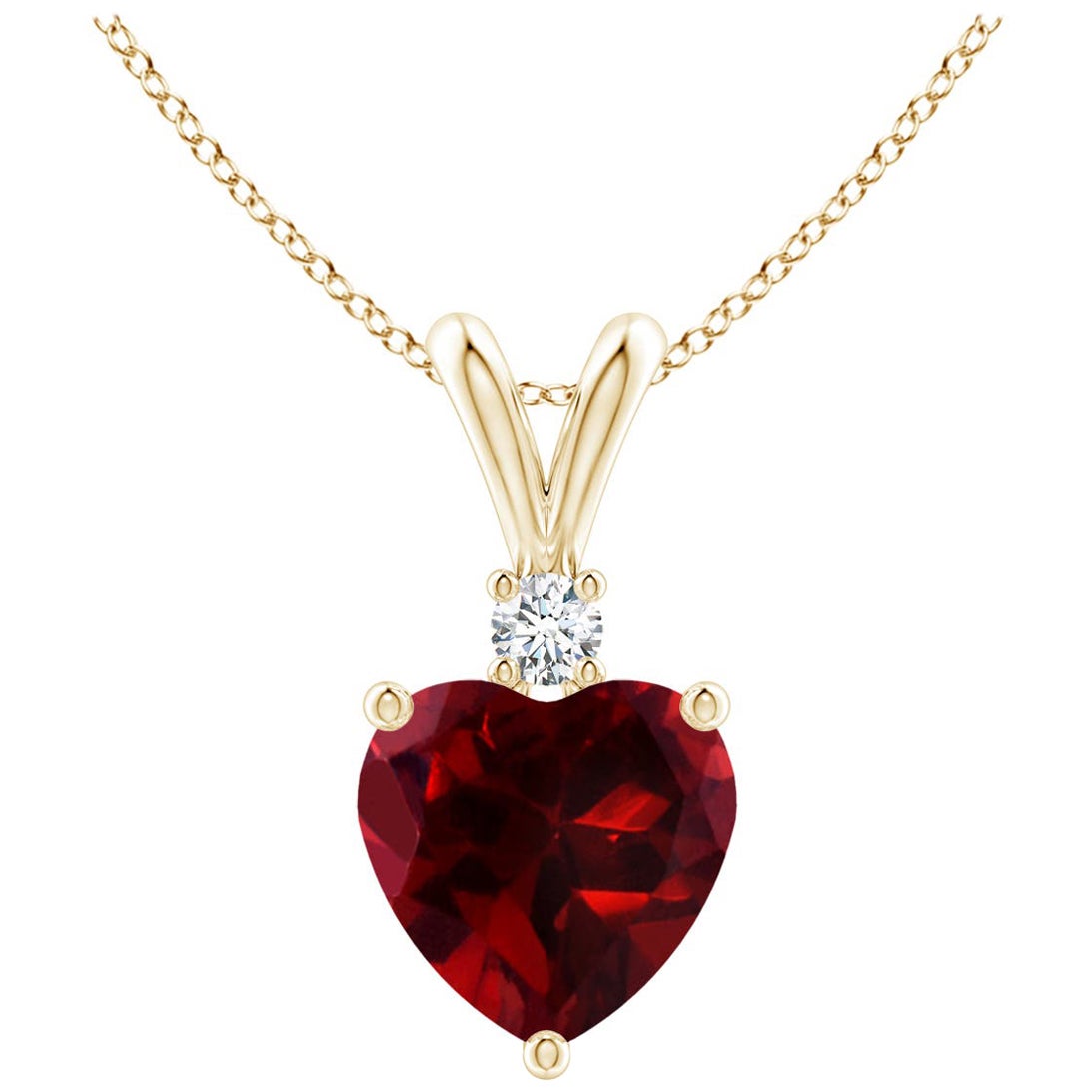 Natural Heart-Shaped 0.90ct Garnet Pendant with Diamond in 14ct Yellow Gold