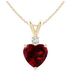 Natural Heart-Shaped 0.90ct Garnet Pendant with Diamond in 14ct Yellow Gold