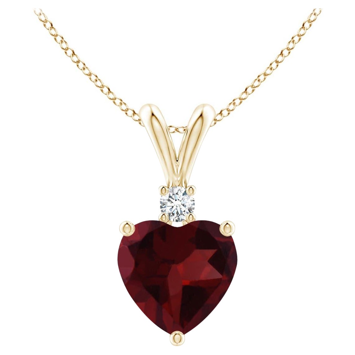 Natural Heart-Shaped 0.90ct Garnet Pendant with Diamond in 14ct Yellow Gold For Sale