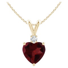 Pendentif en or jaune 14 carats avec grenat naturel en forme de cœur de 0,90 carat et diamants