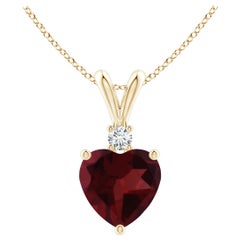 Ciondolo con granato naturale a forma di cuore da 0,90 carati e diamante in oro giallo 14 carati