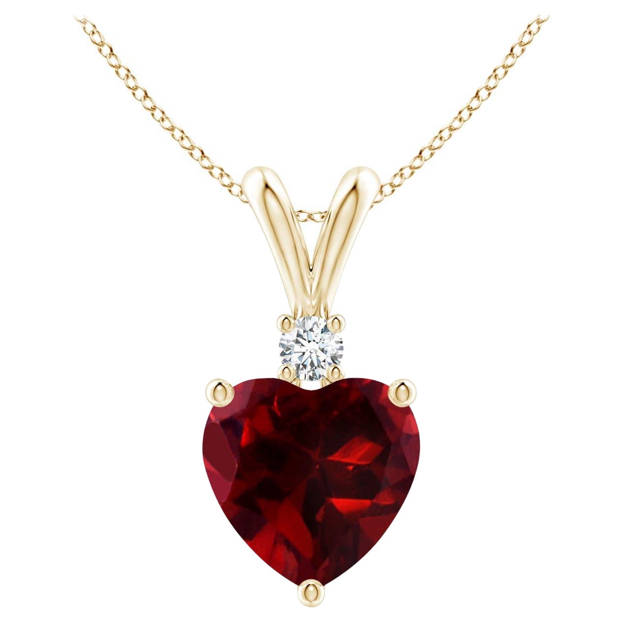 Natural Heart-Shaped 1.4ct Garnet Pendant with Diamond in 14ct Yellow Gold For Sale