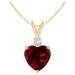 Natural Heart-Shaped 1.4ct Garnet Pendant with Diamond in 14ct Yellow Gold