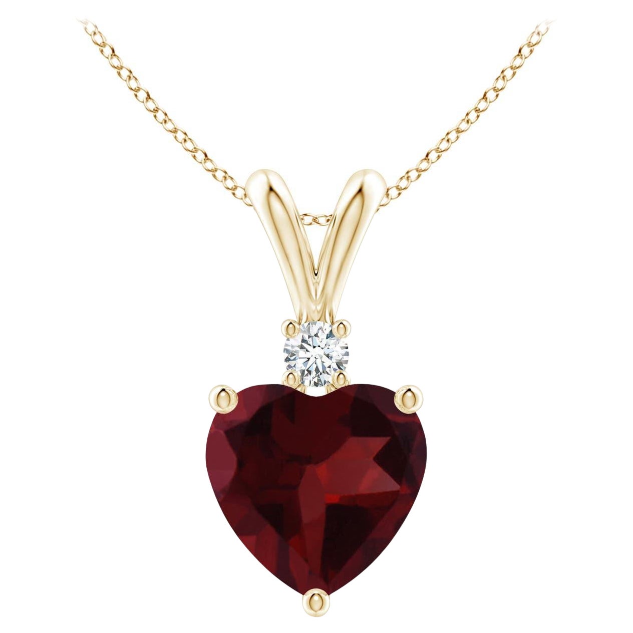 Natural Heart-Shaped 1.4ct Garnet Pendant with Diamond in 14ct Yellow Gold