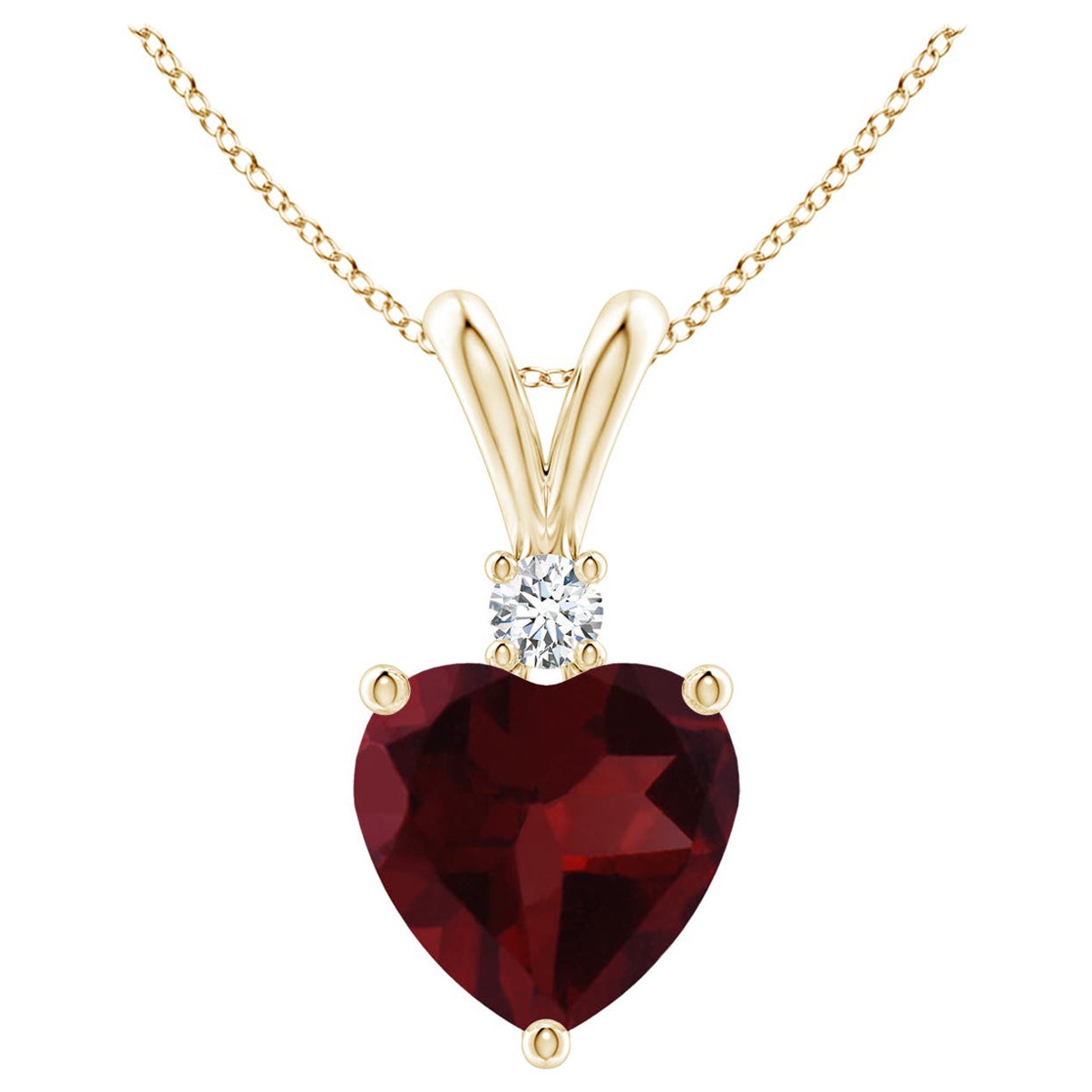 Natural Heart-Shaped 1.4ct Garnet Pendant with Diamond in 14ct Yellow Gold