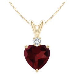 Natural Heart-Shaped 1.4ct Garnet Pendant with Diamond in 14ct Yellow Gold