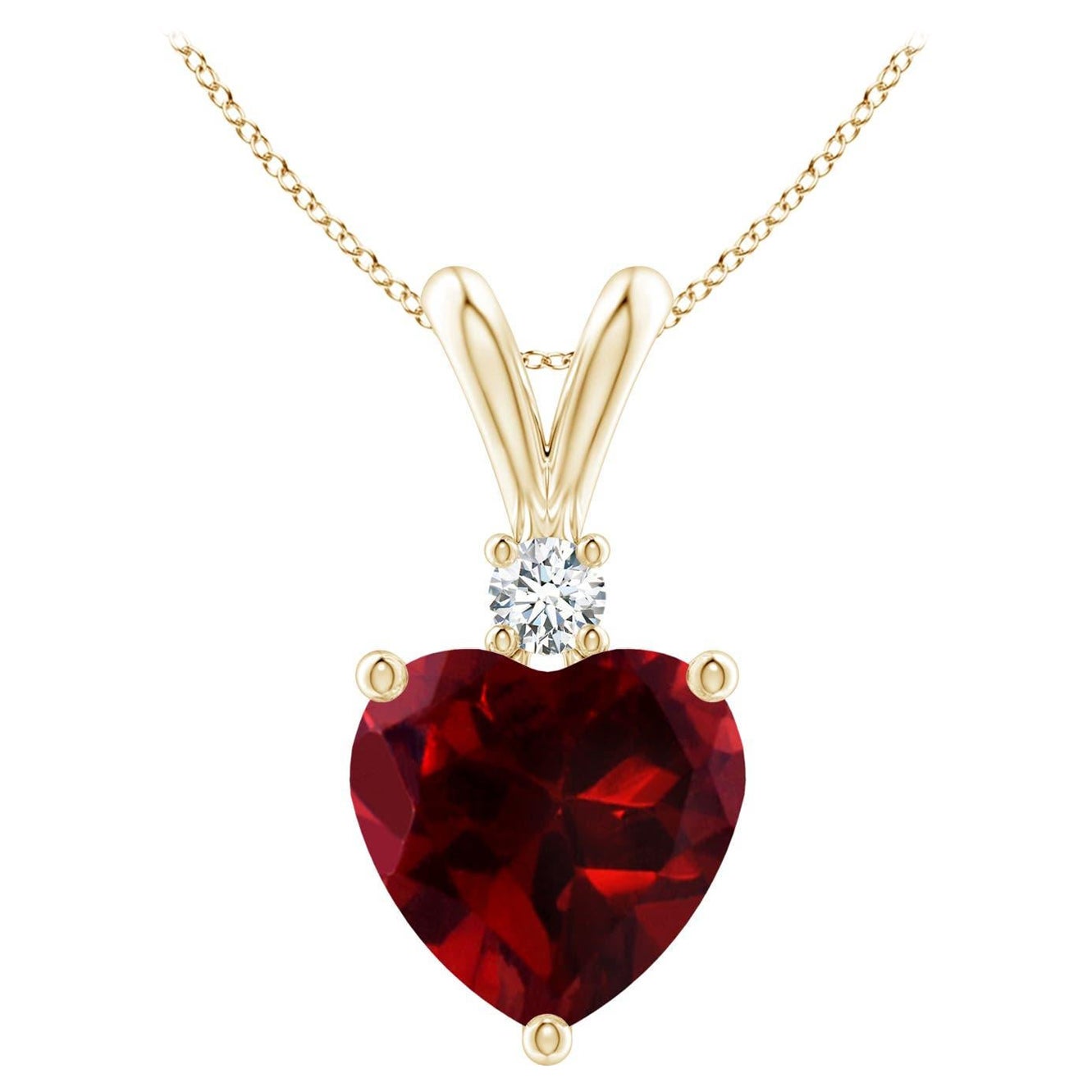 Natural Heart-Shaped 1.85ct Garnet Pendant with Diamond in 14ct Yellow Gold For Sale