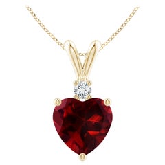 Pendentif en or jaune 14 carats avec grenat naturel en forme de cœur de 1,85 carat et diamants