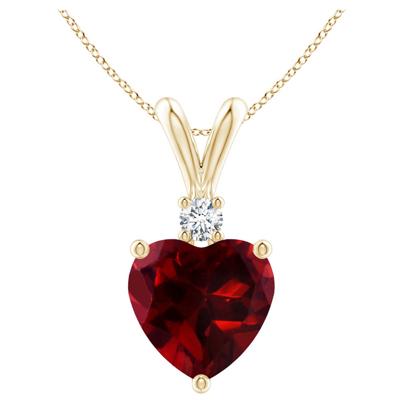 Natural Heart-Shaped 1.85ct Garnet Pendant with Diamond in 14ct Yellow Gold