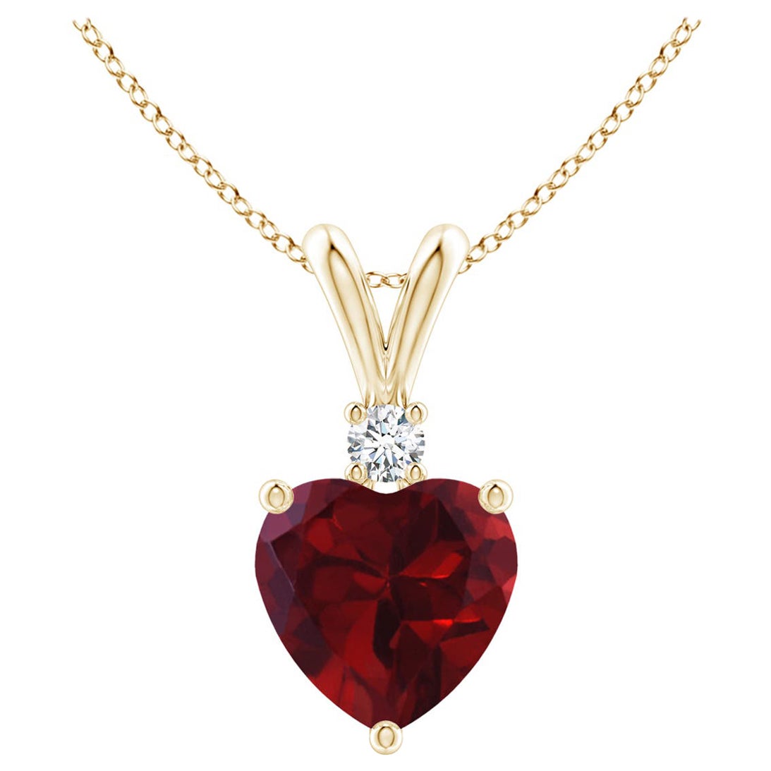 Natural Heart-Shaped 0.90ct Garnet Pendant with Diamond in 14ct Yellow Gold