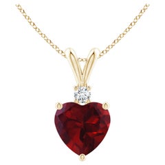 Natural Heart-Shaped 0.90ct Garnet Pendant with Diamond in 14ct Yellow Gold